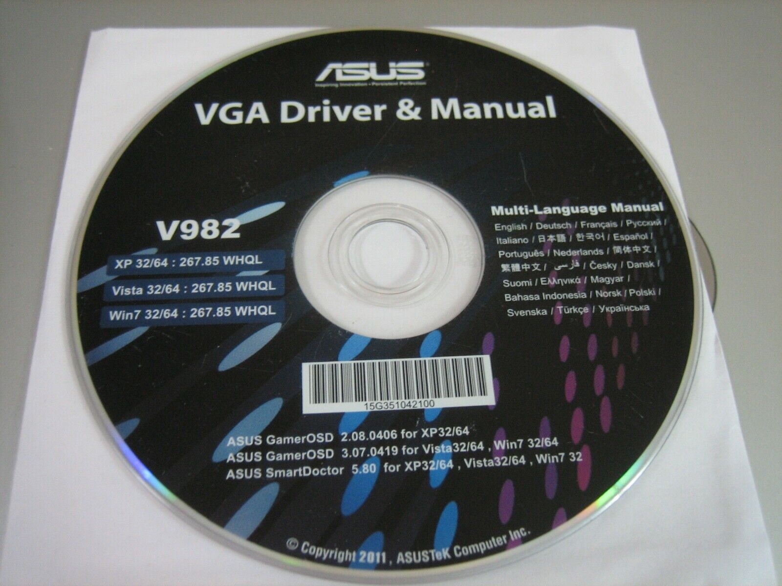 ASUS VGA Driver and Manual V982 SmartDoctor GamerOSD CD (PC, 2011) - Disc Only