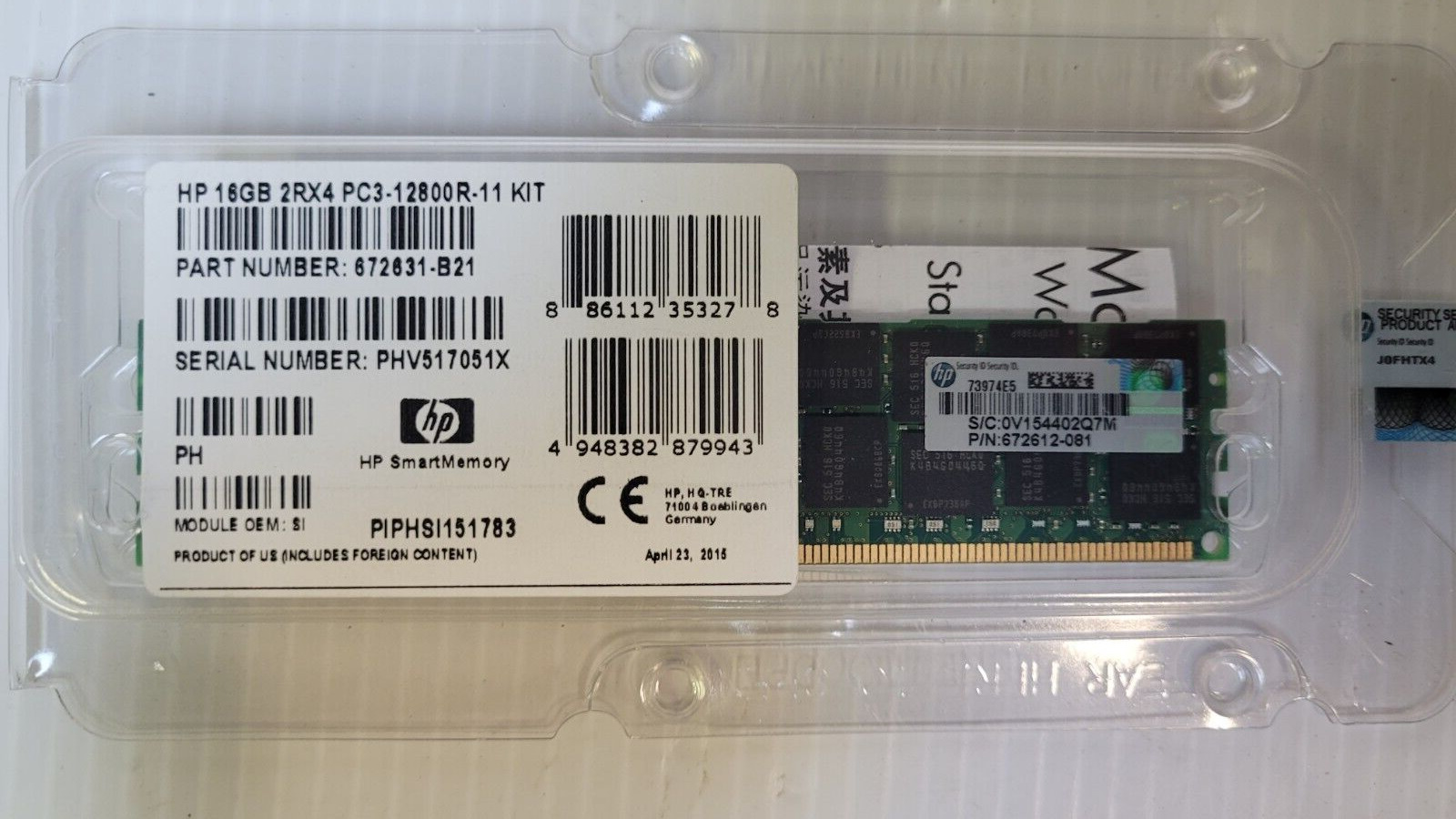 HP 672631-B21 672612-081 16GB 1600Mhz PC3-12800 Ecc Registered DDR3 Memory New