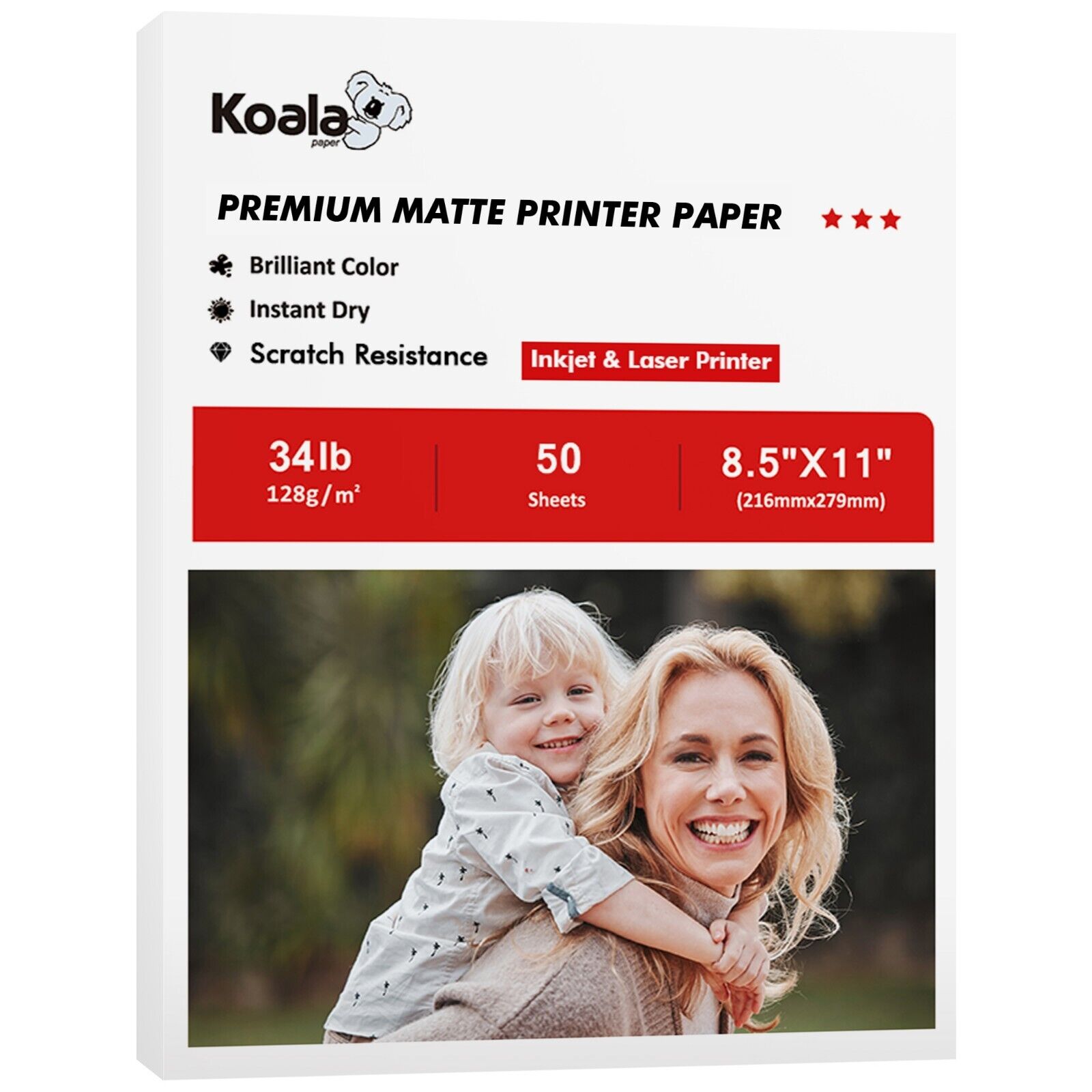 Koala Matte Photo Printer Paper 8.5x11 for Inkjet & Laser Epson HP 34lb Thin