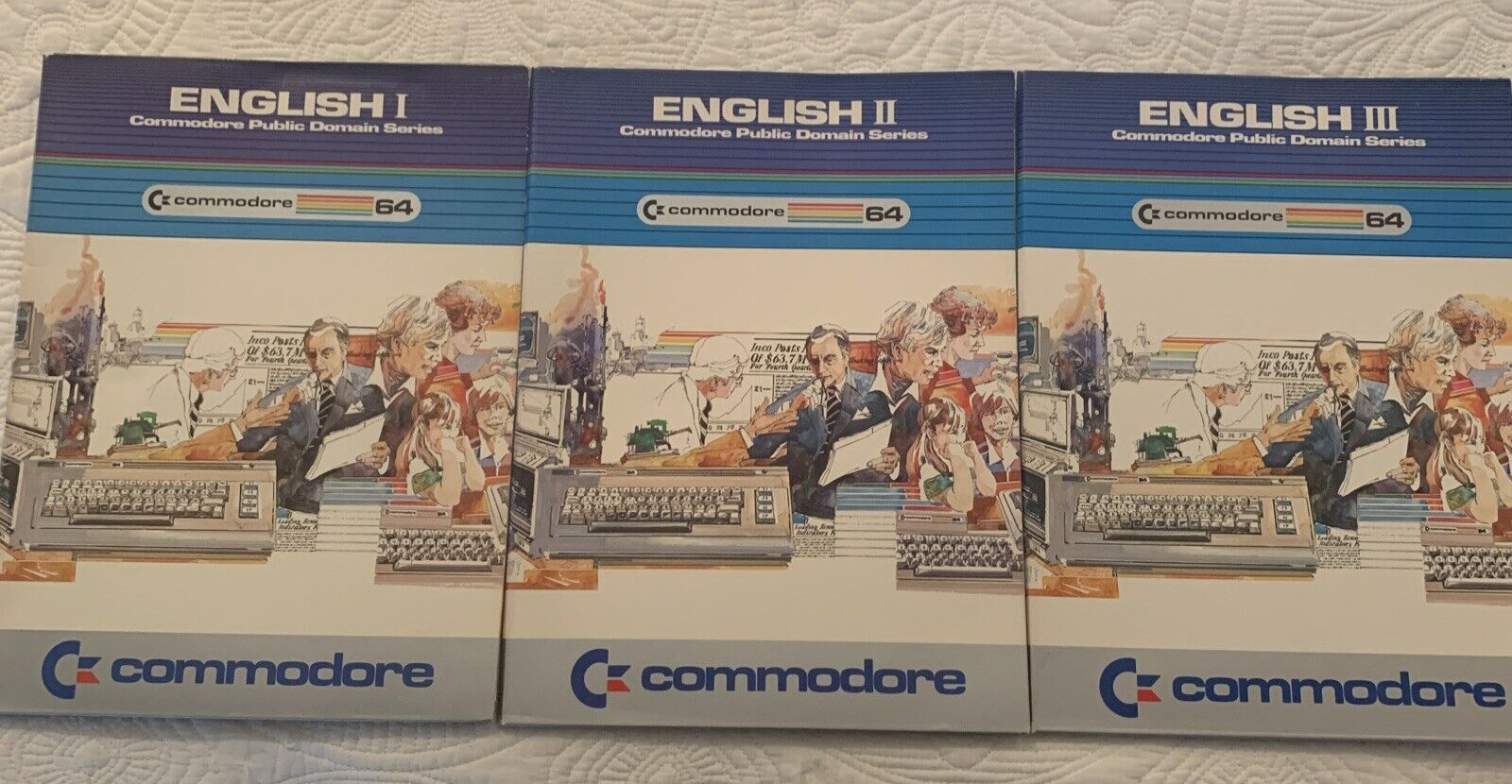 Vintage Commodore 64 English I, II, III Public Domain Series W/ Instruction