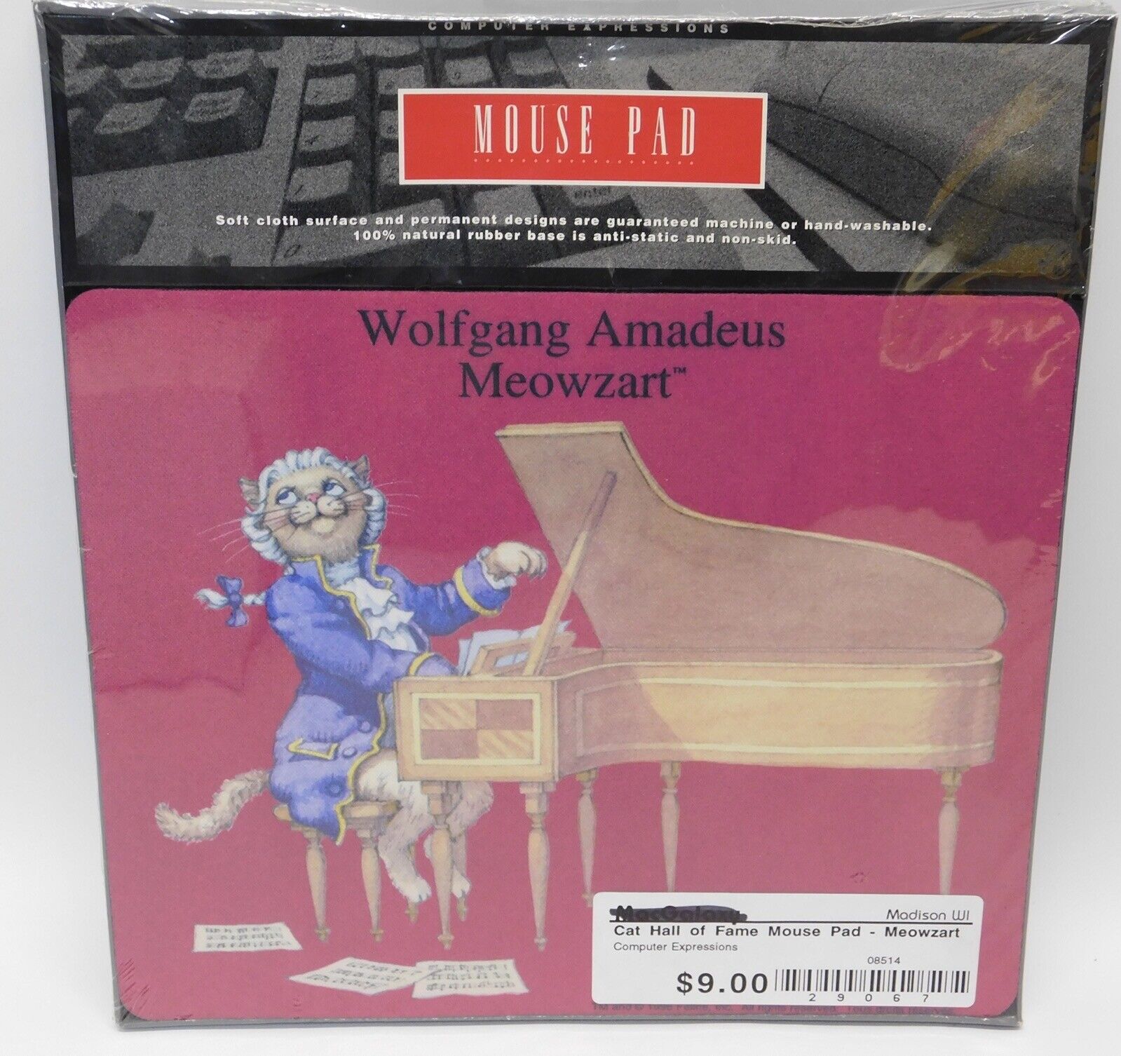 Vintage Mouse Pad: NIB - Cat Hall of Fame - 1996 Wolfgang Amadeus Meowzart