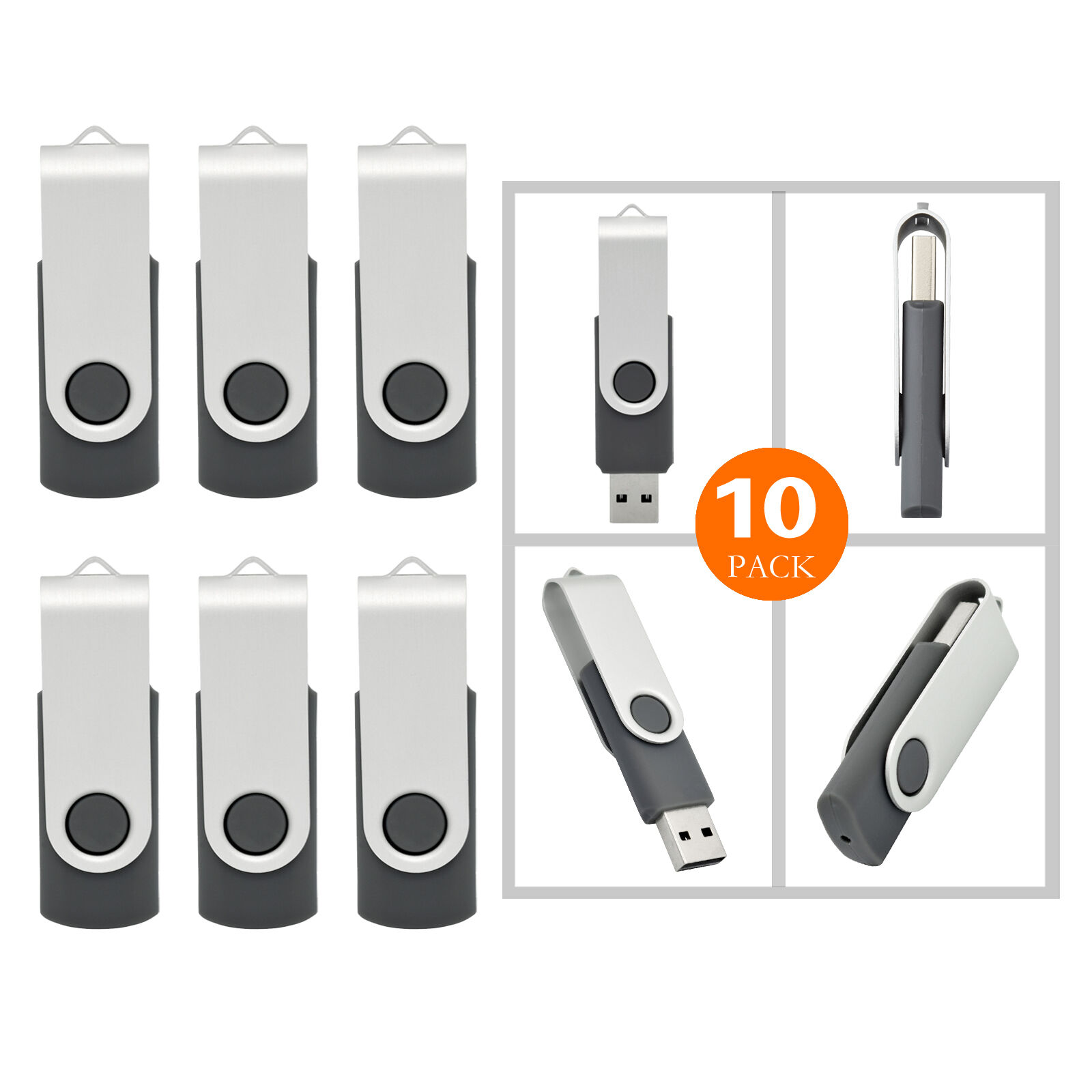 10Pack 1G/2G/4G/8G/16G USB Flash Drive Swivel Thumb Memory Stick Flash Pen Drive