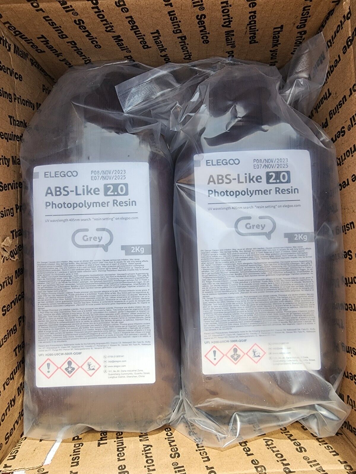 set of 2 ABS-Like 3D Printer Resin 2.0, 405nm UV-Curing Photopolymer Resin2kg