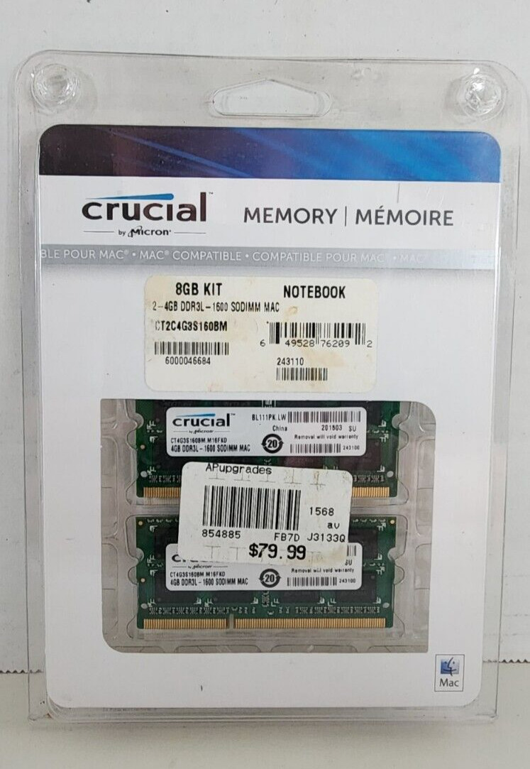 Crucial by Micron Memory 8GB Kit Mac Notebook Compatible *Sealed*