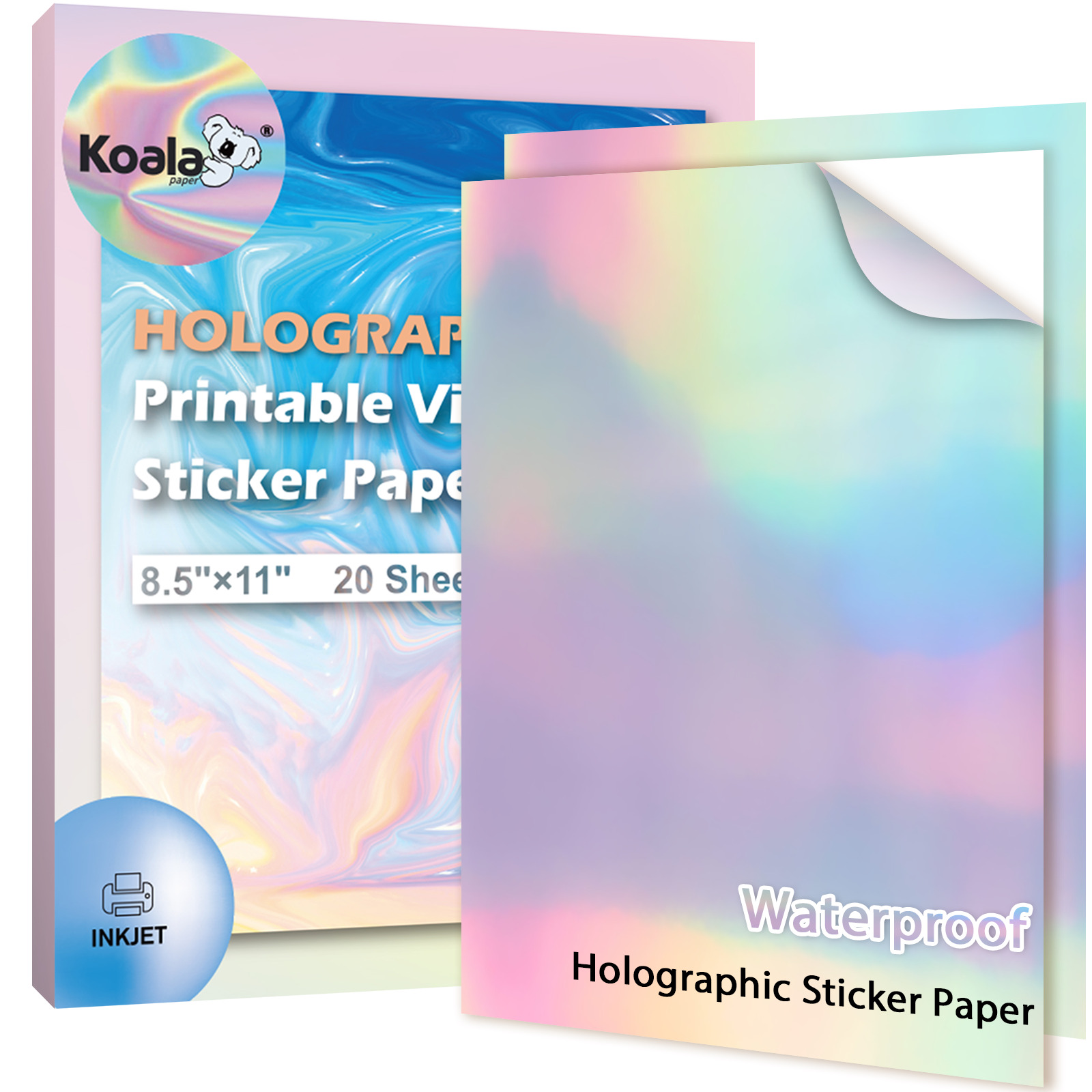 Koala Printable Vinyl Sticker Paper Holographic Glossy Waterproof Rainbow / Star