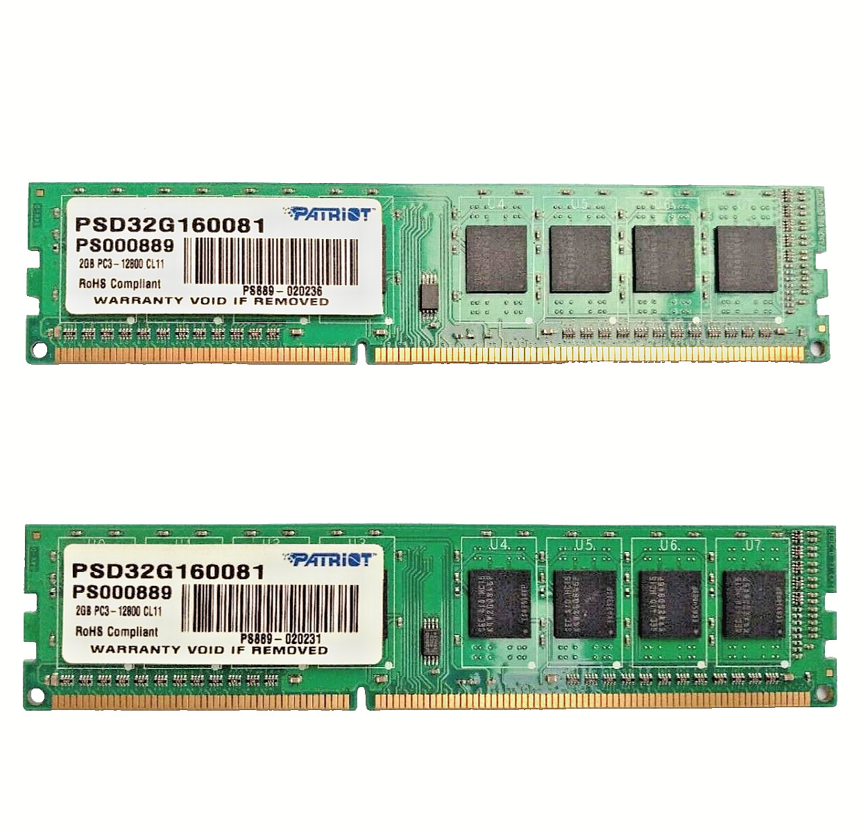 Patriot 4GB (2GBX2) DDR3 1600 Mhz PC3-12800 RAM MEMORY PC Desktop DIMM 2GB X 2