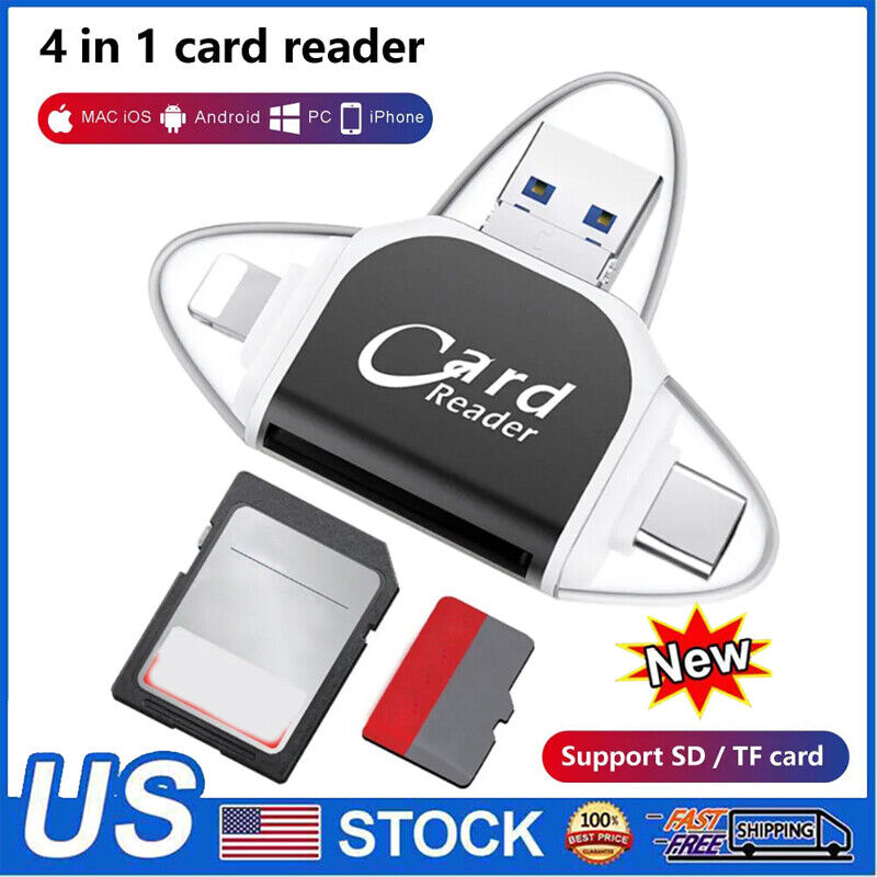 TF SD Card Adapter Multiport Reader 4 In 1 For iPhone 15 14 13 12 11 Pro Max XS