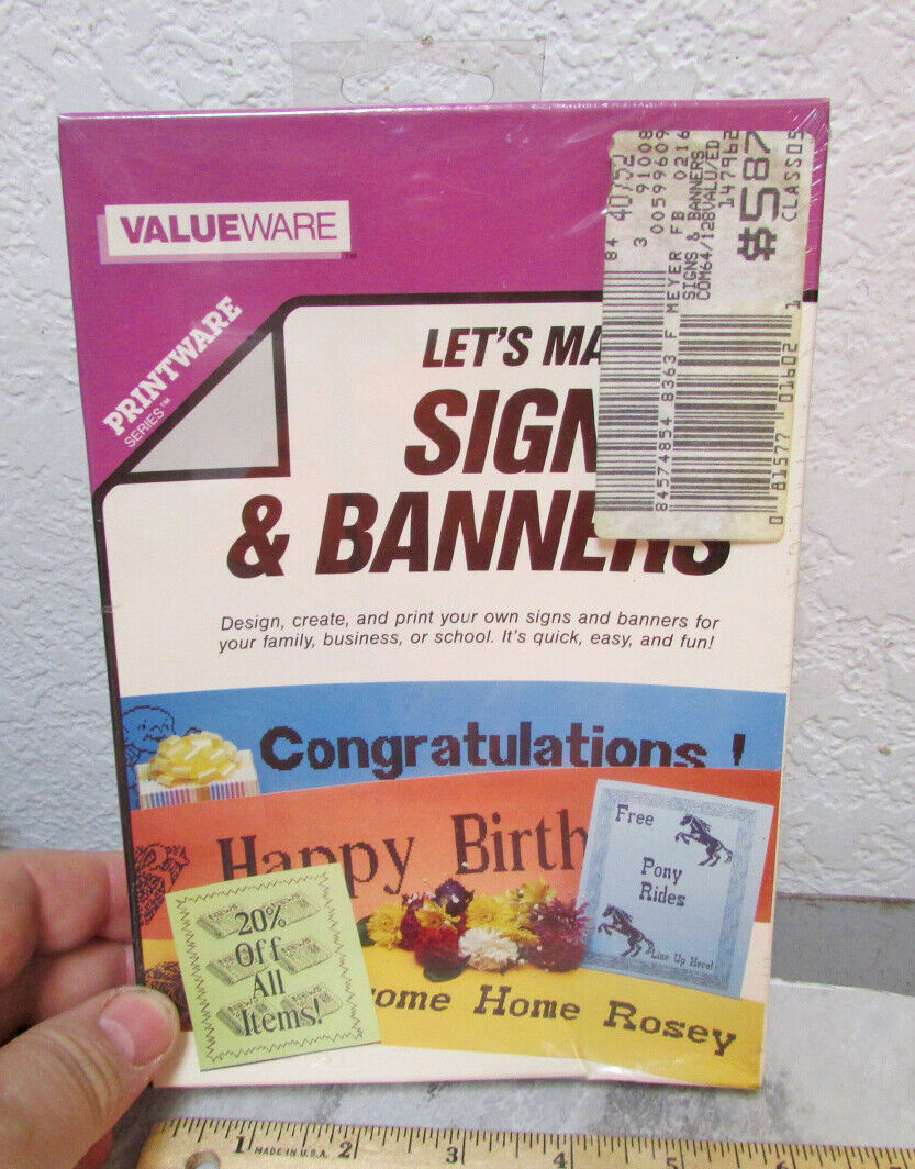 Valueware Lets make Signs & Banners, new in factory sealed box, floppy disk