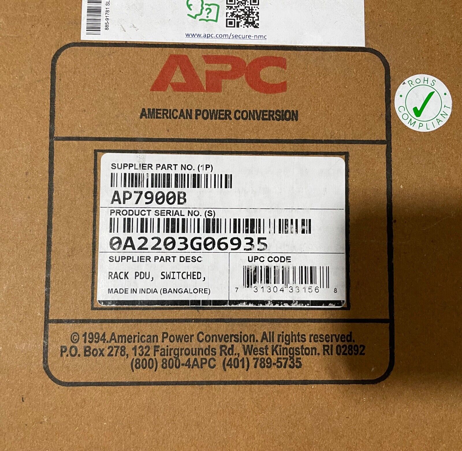 NEW SEALED APC AP7900B Switched Rack PDU