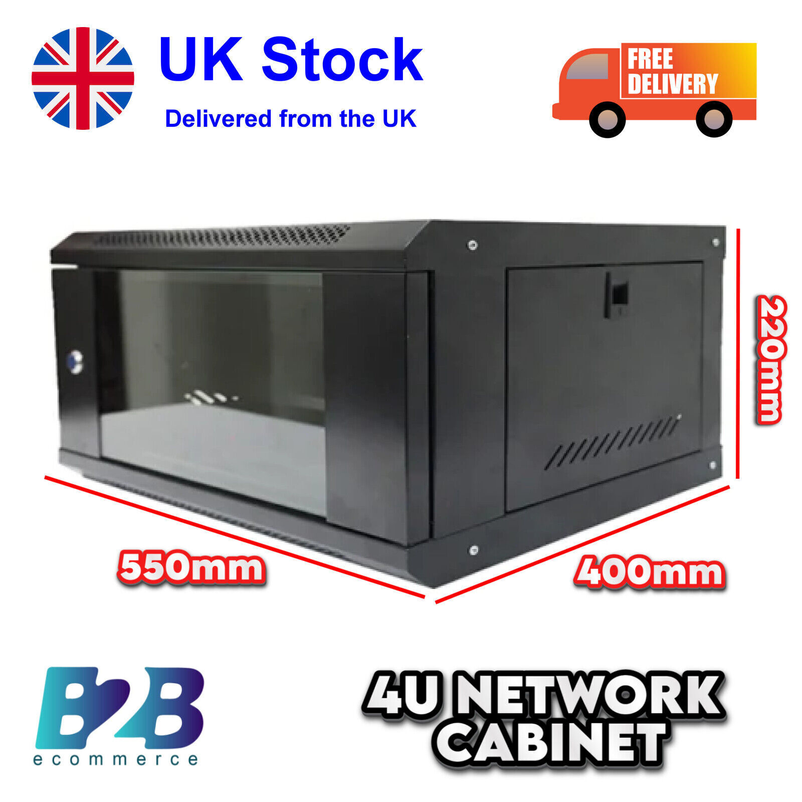 4U Network Data Cabinet - Wall Mountable Server Rack - Free Delivery-Flat Packed