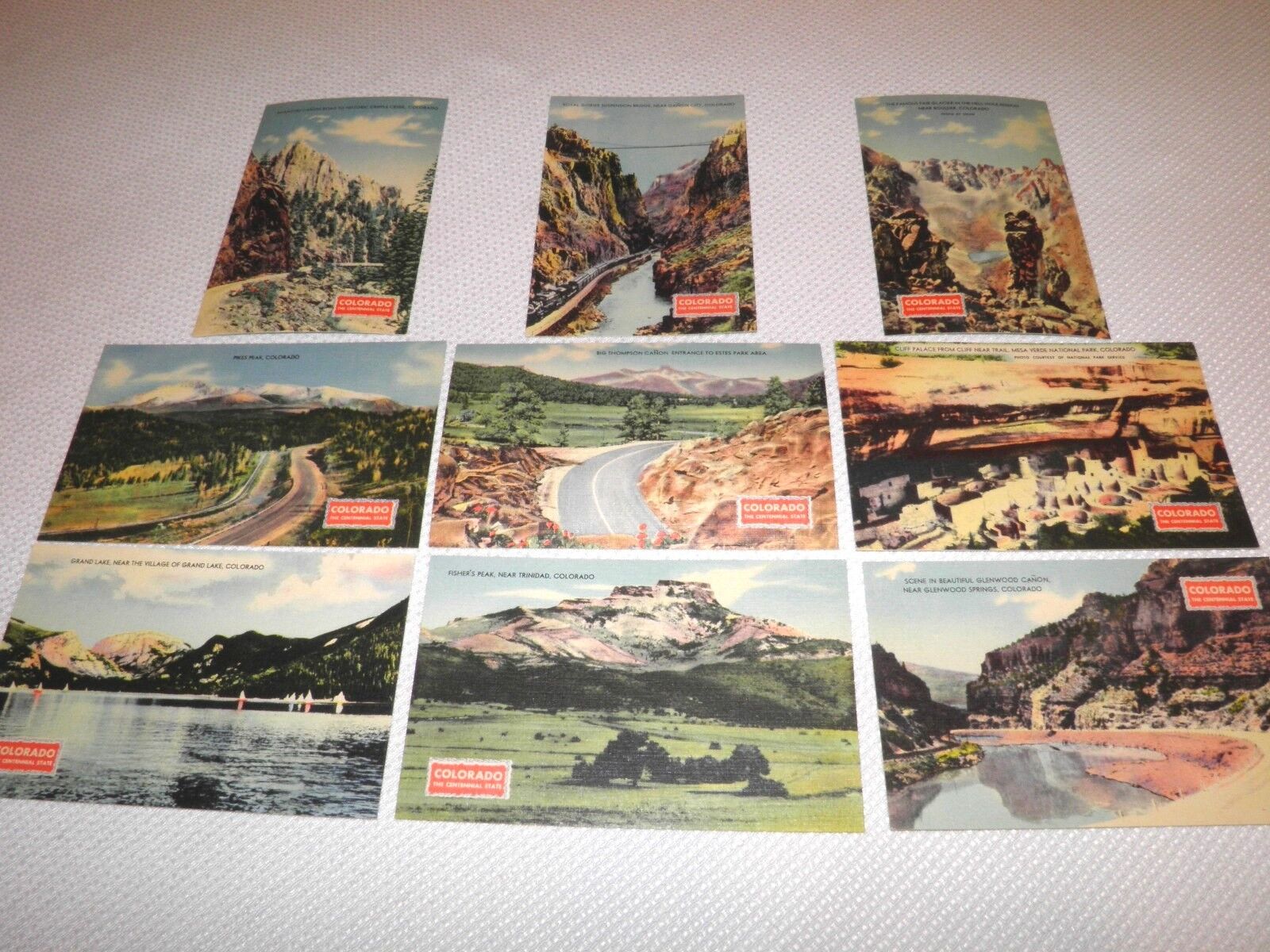 9 Old Linen Postcards of Colorado Mesa Verde etc. Vintage Linens Postcard Lot CO