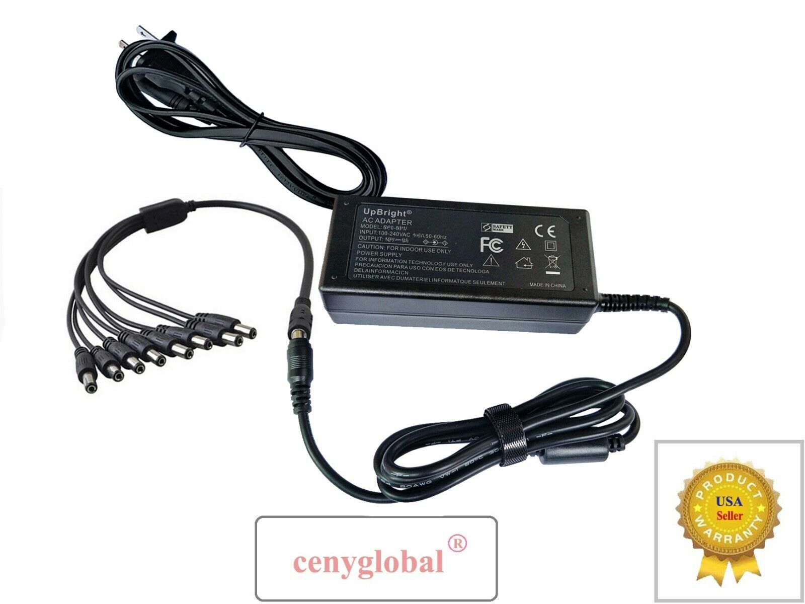 12V 6A AC Adapter + 1 to 8 Power Splitter Cable For CCTV Surveillance Camera DVR
