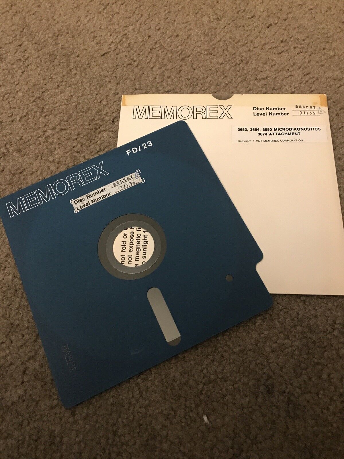 1978 Memorex 3650 Microdiagnostics Disc 8” Floppy Rare Vintage Computer  FD/23