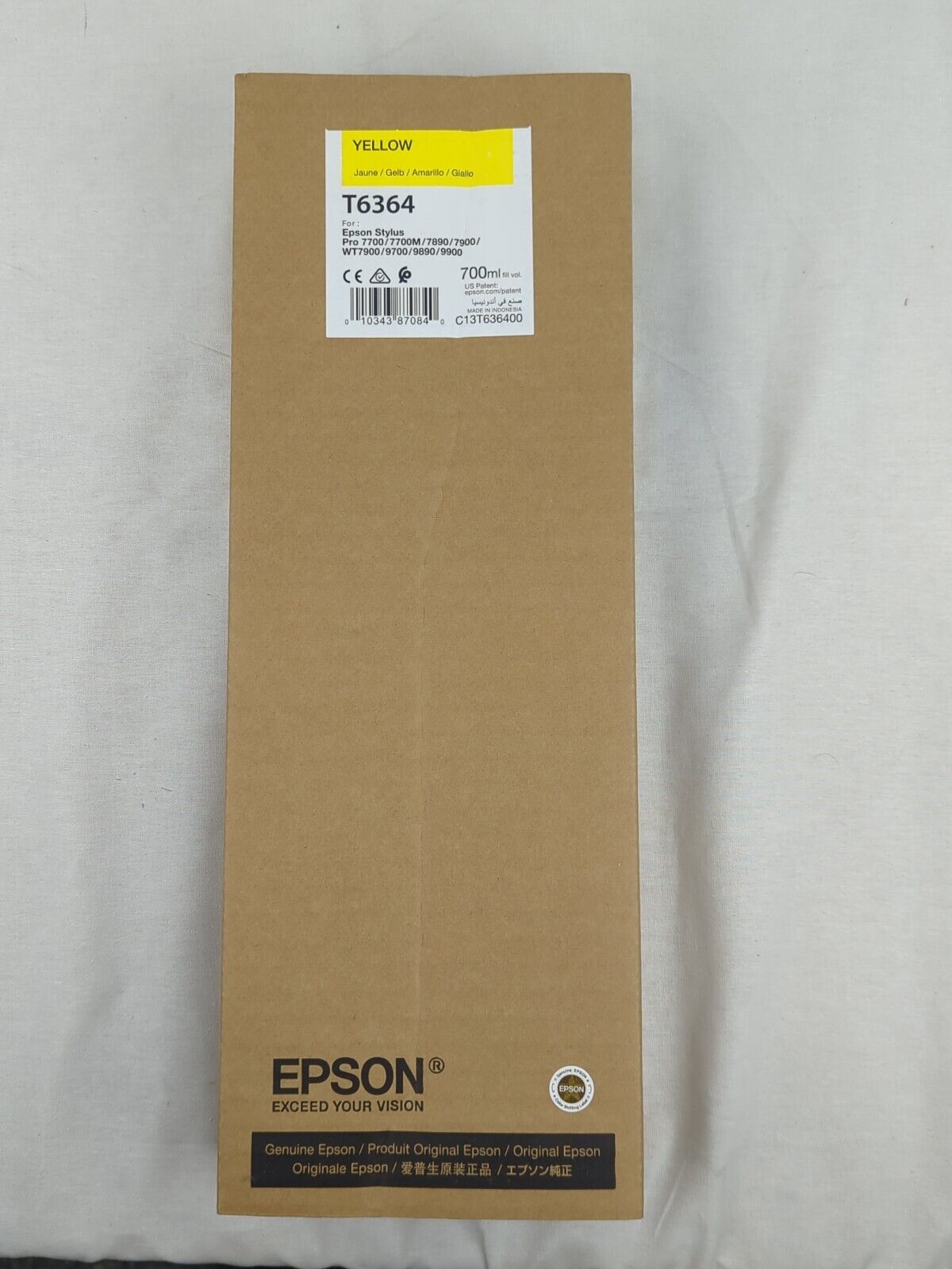 Genuine Epson T6364 Yellow Ink Tank Bag 700ml Stylus Pro 7890  New - EXP 12/2022