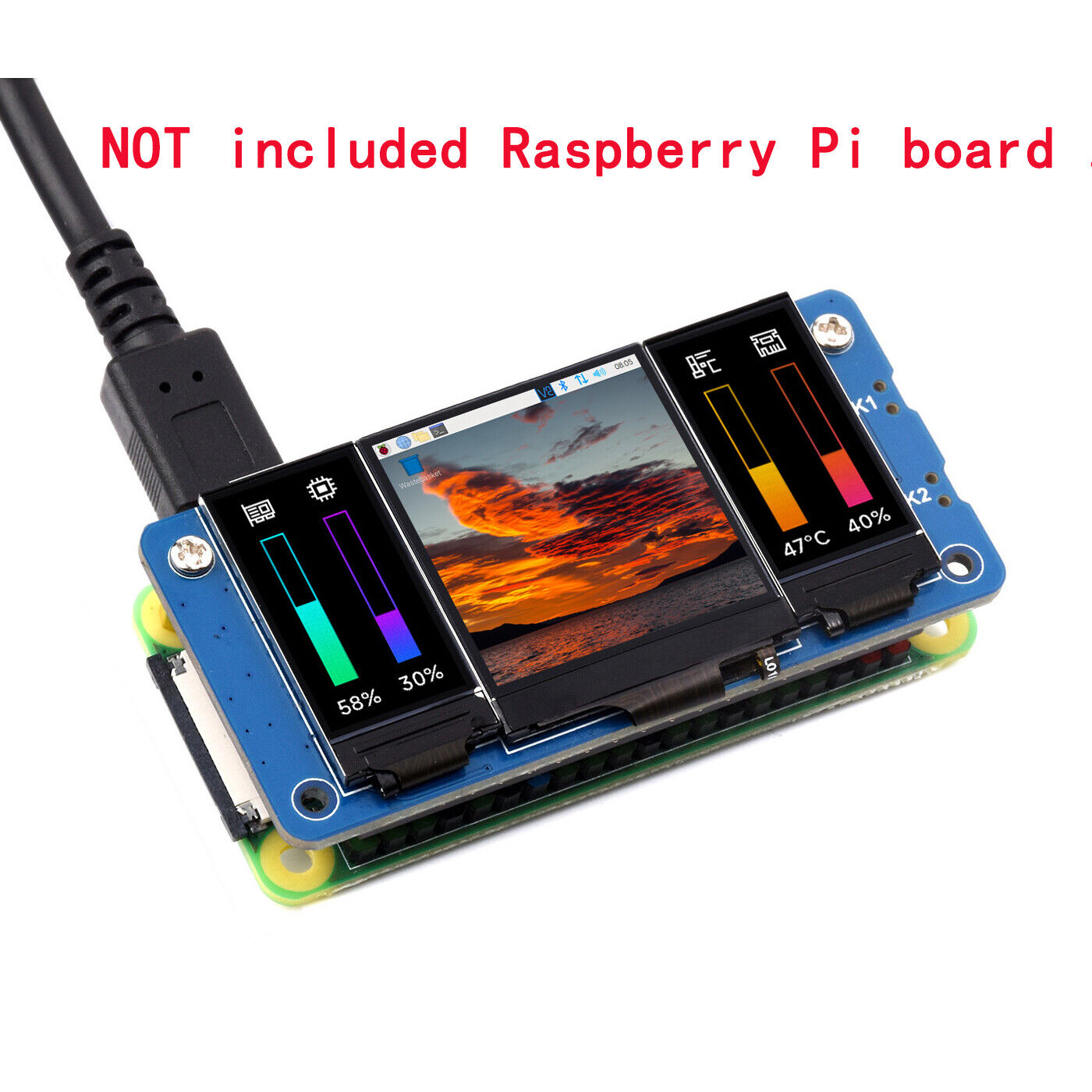 Triple LCD HAT 1.3inch Display ＆Dual 0.96” Screen for Raspberry Pi Zero 2 W 3 4