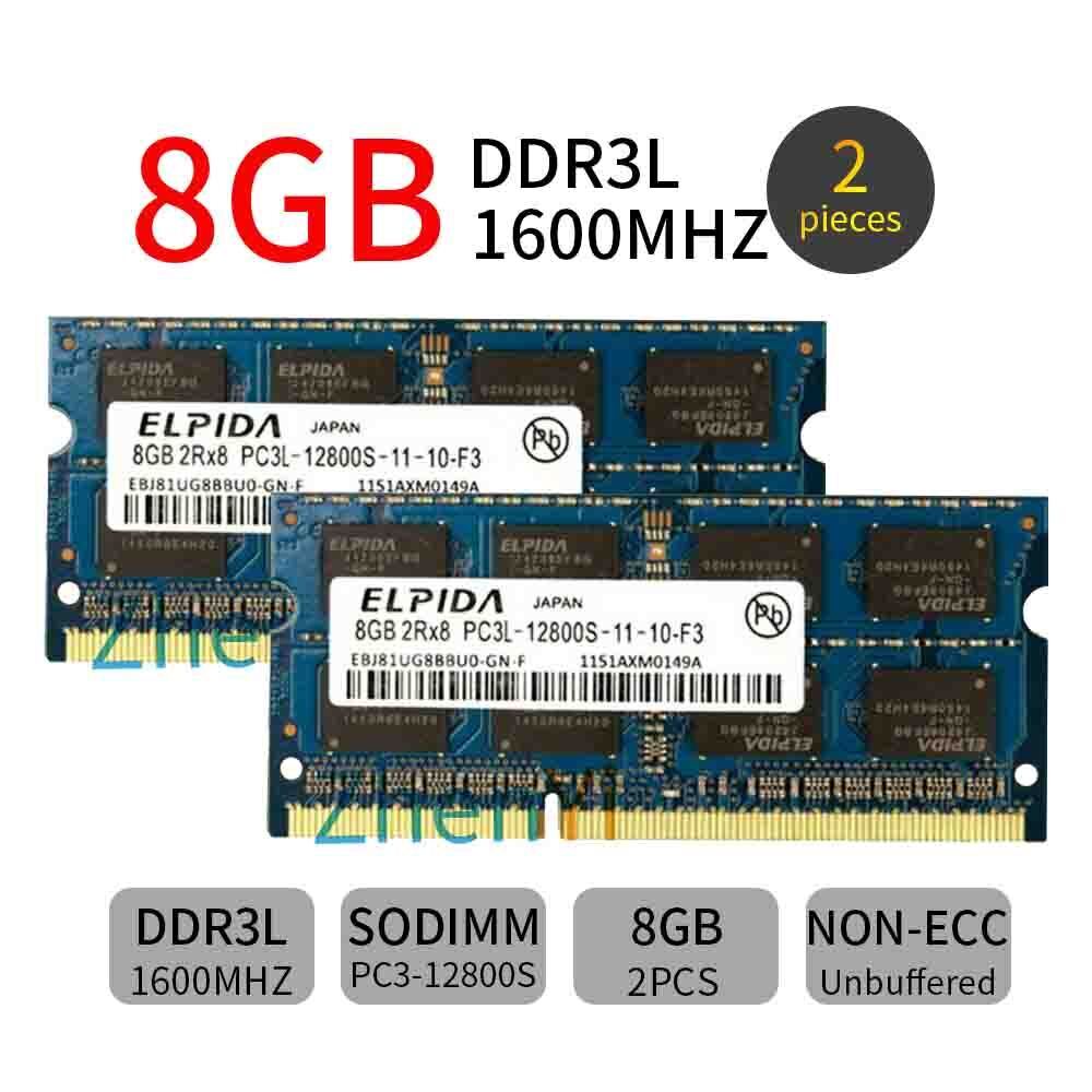 Elpida 16GB 2x 8GB DDR3L 1600MHz PC3L-12800S 1.35V 204Pin SODIMM Laptop Memory