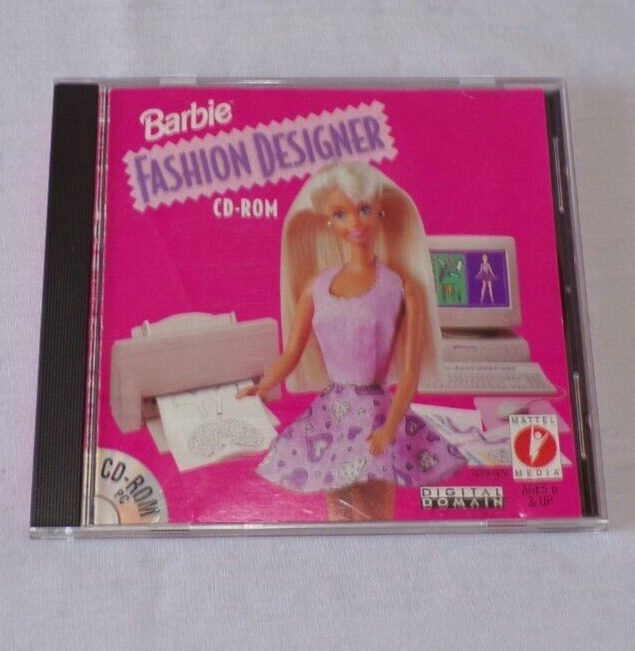VTG Mattel Barbie Fashion Designer PC CD-ROM Game Pattern Clothes Making Design