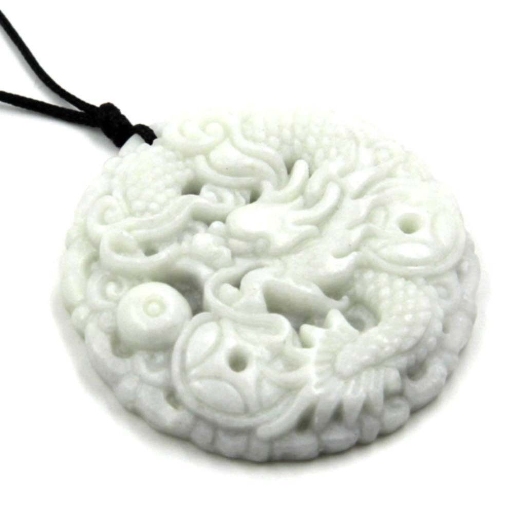 White Jade Lucky Happy Chinese Zodiac Dragon Coins Money Amulet Pendant