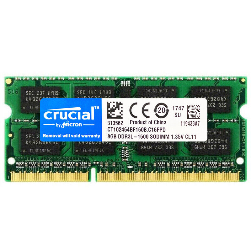 Crucial DDR3L 4GB 8GB 1600 PC3-12800 1.35V SO-DIMM RAM Memory Laptop Notebook