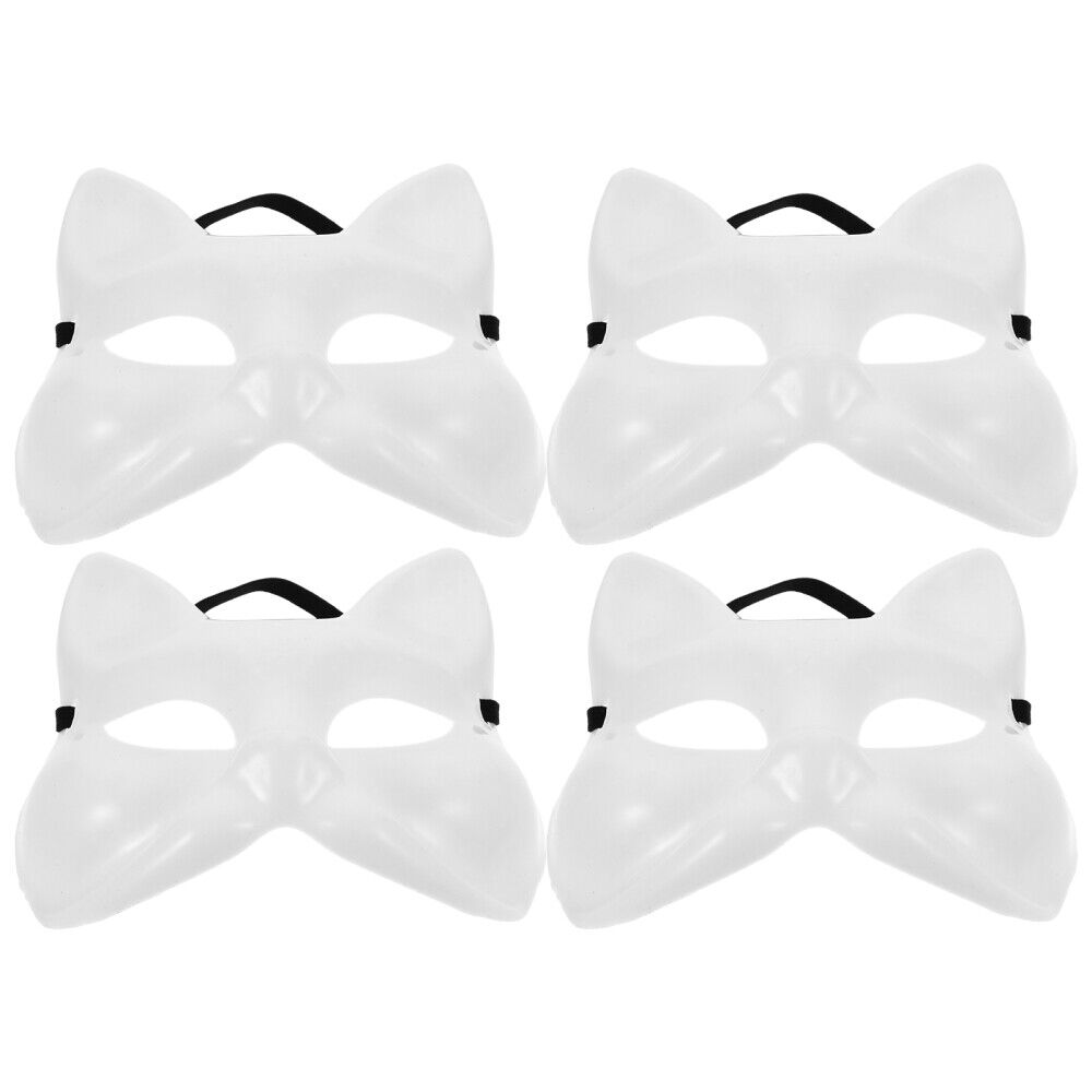 4PCS Blank Masks DIY White Mask Fox Unpainted Animal Masquerade Costume