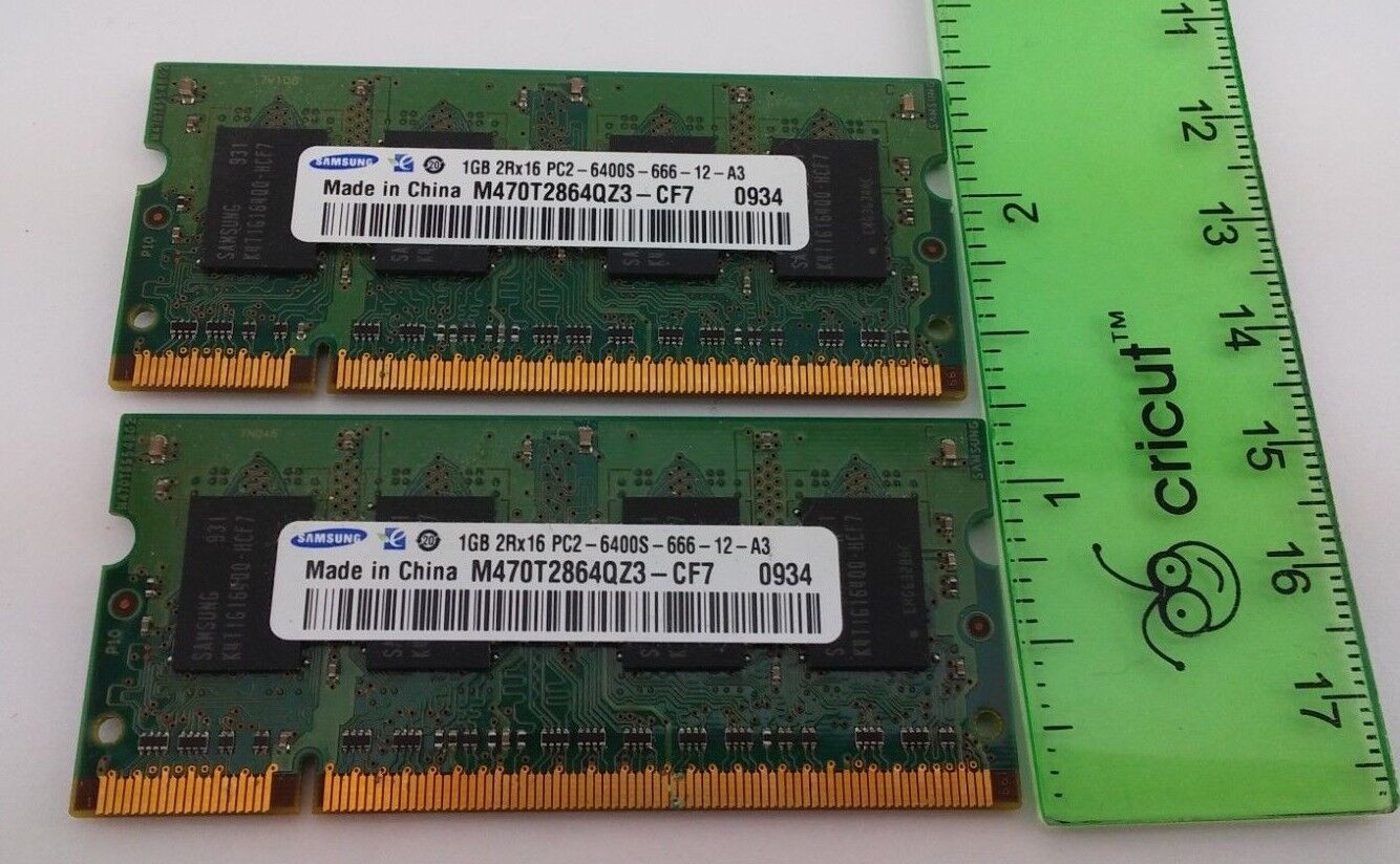 2 GB (2x 1 GB) Samsung 2RX16 PC2-6400S-666-12-A3 200 Pins SODIMM DDR2 Ram Laptop