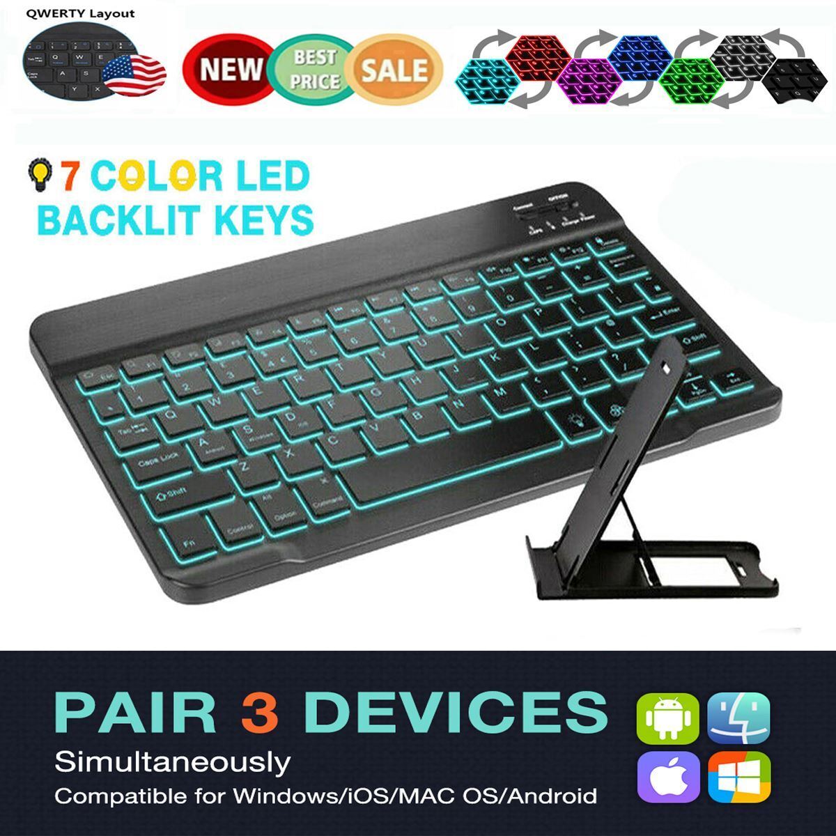 Backlit Bluetooth Wireless Keyboard for Android IOS Tablet iPad Samsung Tablet