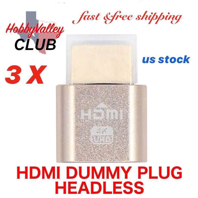 3 X HDMI dummy plug Display Emulator Headless Ghost 1920x1080 4K Mining Server