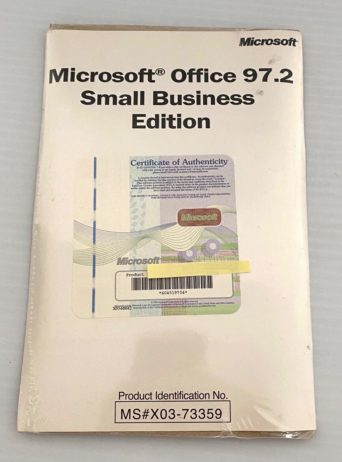 Microsoft Office 97.2 Small Business Edition w COA & Product ID  MS#X03-73359