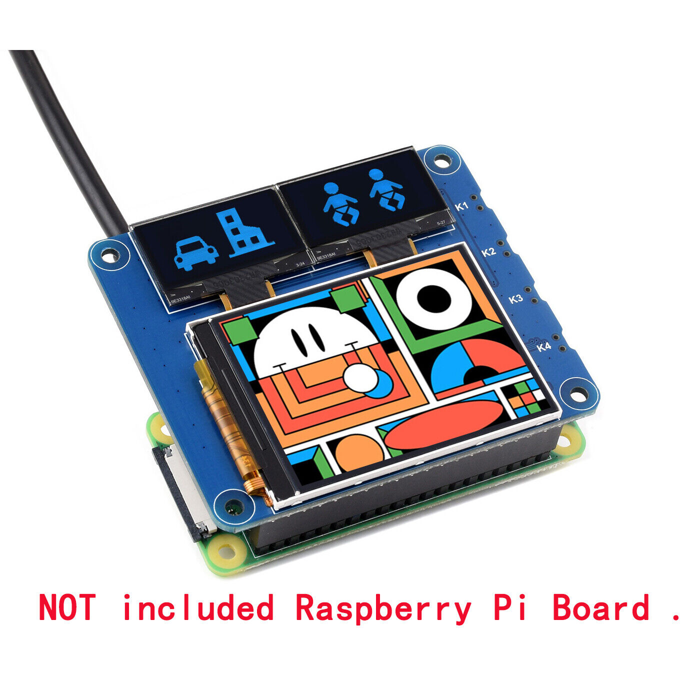 2” LCD Screen With 0.96” Blue OLED HAT for Raspberry Pi Zero 2 W 3 Model B 4 5