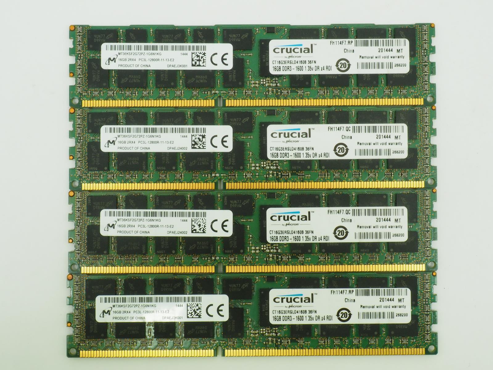 *Lot of 4* MICRON CRUCIAL 16GB PC3L-12800R MT36KSFG72PZ-1G6N1KG Server  Ram
