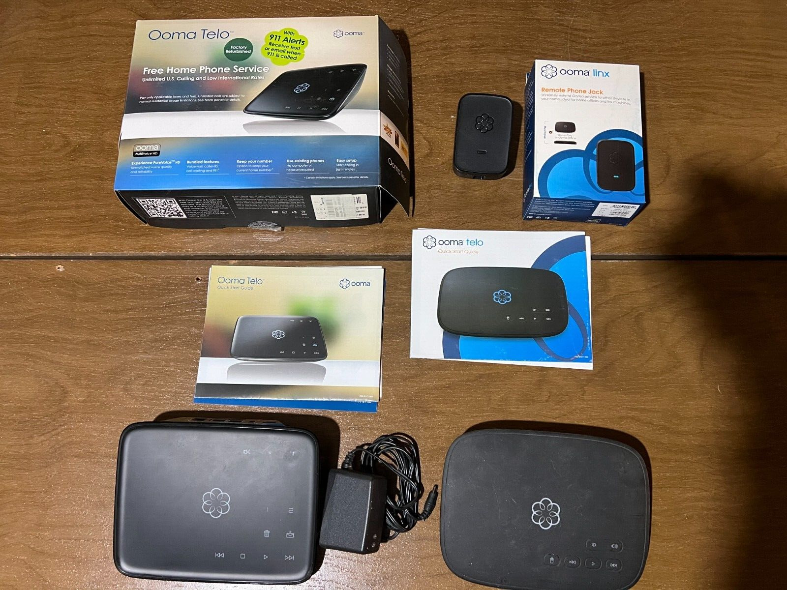 Ooma Telo Free Home Phone Service VoIP Phone - Black & a Ooma Linx remote Jack 