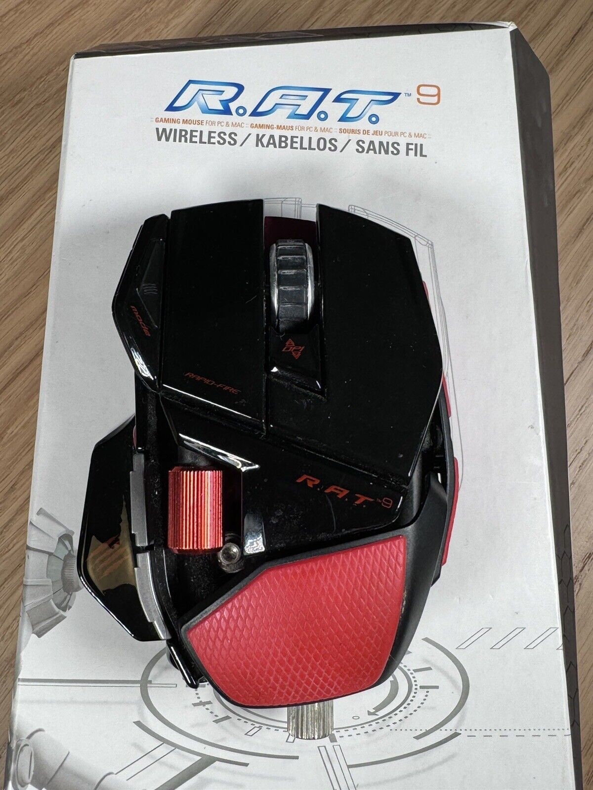 🔥Mad Catz R.A.T. Rat 9 Wireless Gaming Mouse | Gloss Black Red | Extremely Rare
