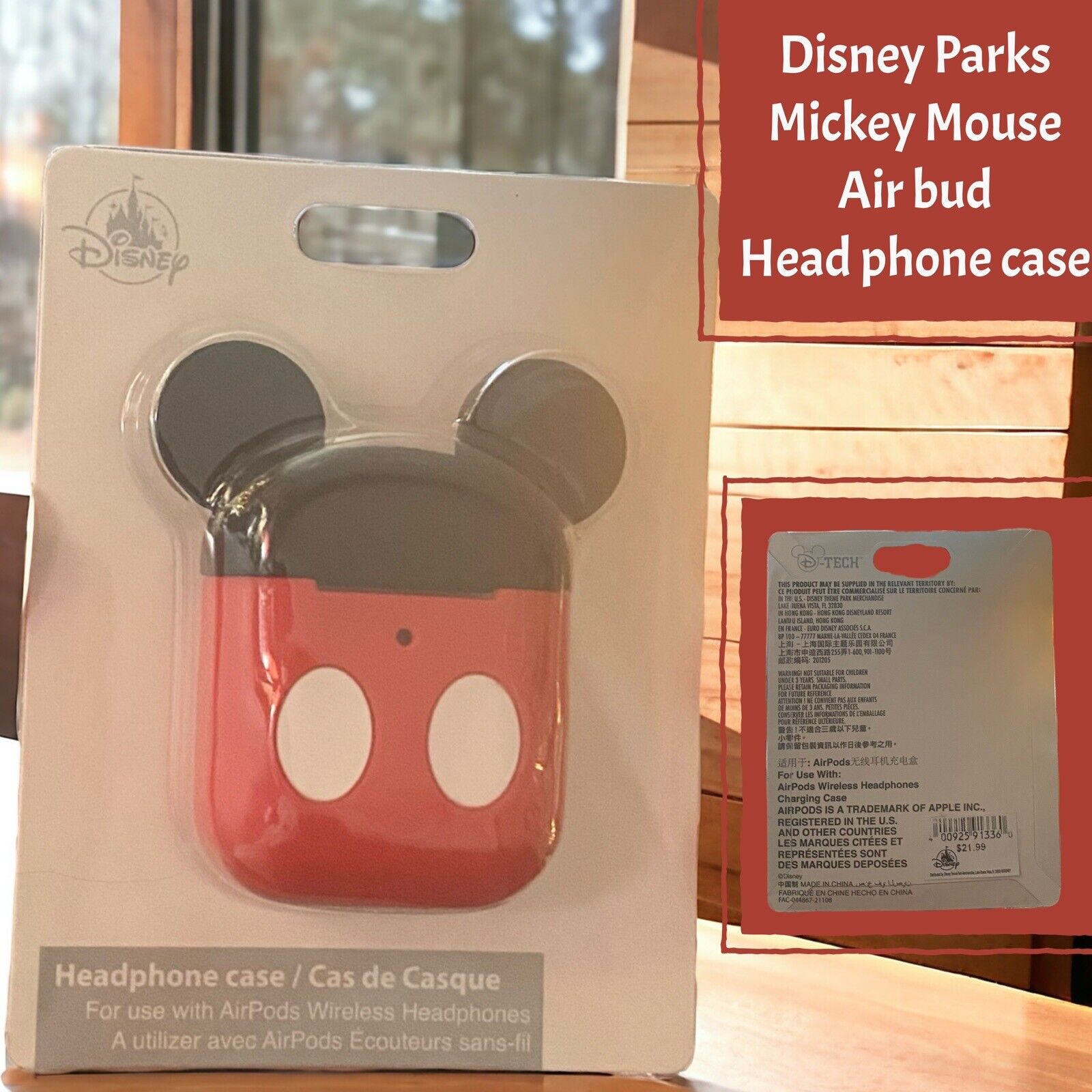 Disney Parks Authentic MICKEY MOUSE Airpod Wireless Earbud Protective Case NEW