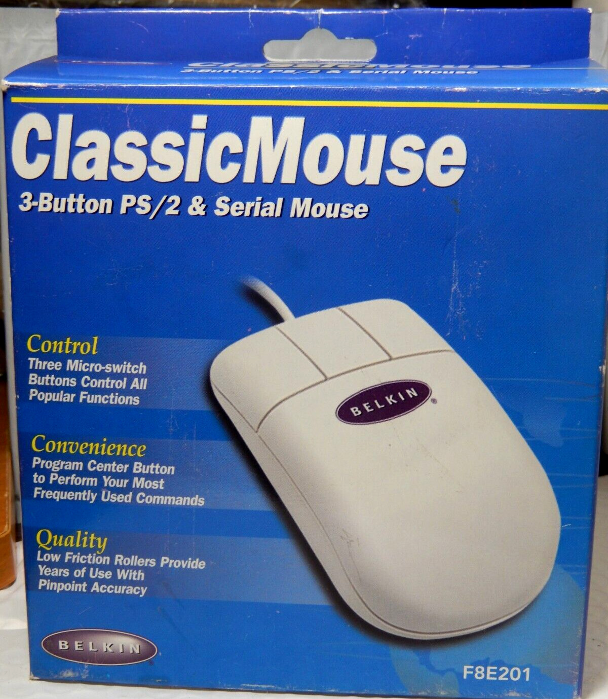 Vintage Computer Mouse Belkin classic Ps/2 Serial  1998 W/ original Box Working