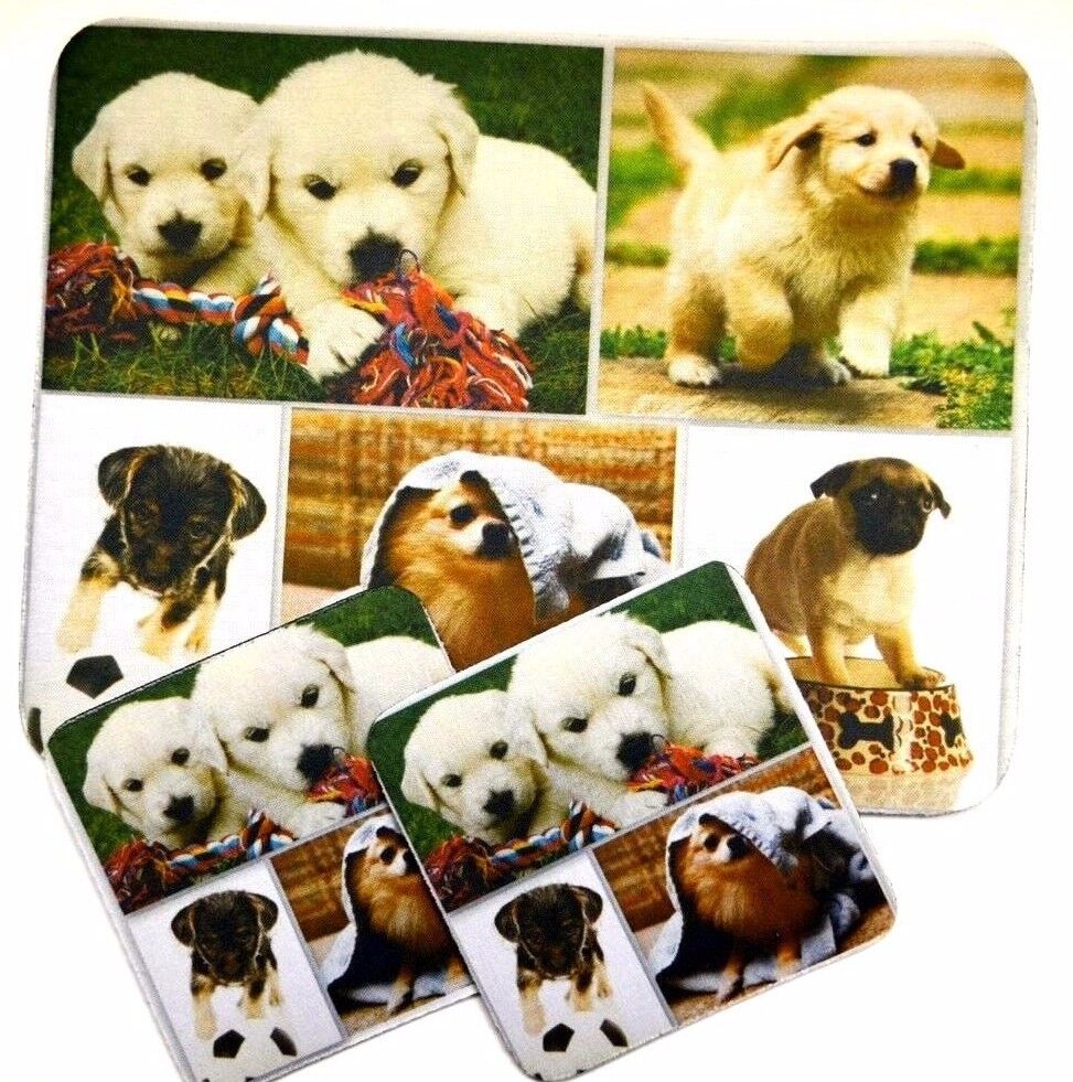 3 pc Set Dog Lover Mouse Pad 9x7 +2 Coasters MIXED BREEDS Puppies Nice Gift
