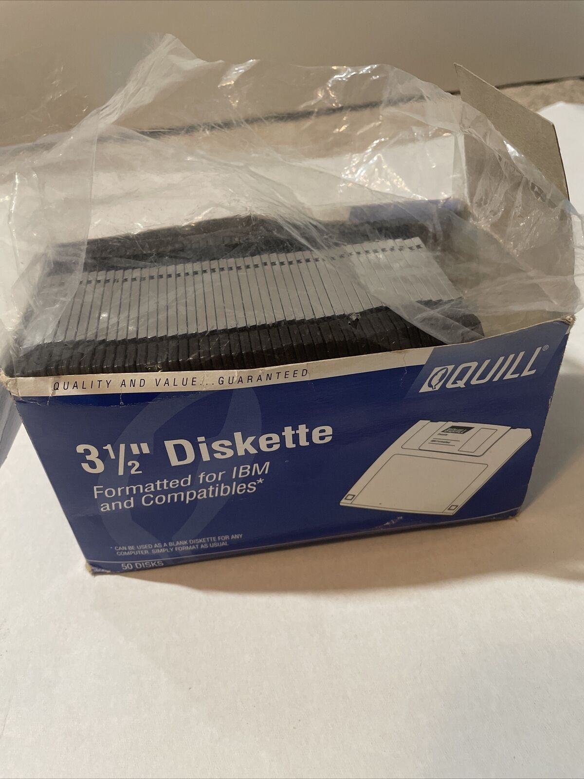 Quill 3.5” HD 1.44MB Diskettes - Lot of 44 - IBM Formatted - Black - NOS