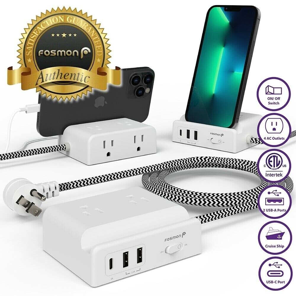 4 Outlet Extender Plug CRUISE USB C Fast Charging Power Strip 5FT Extension Cord
