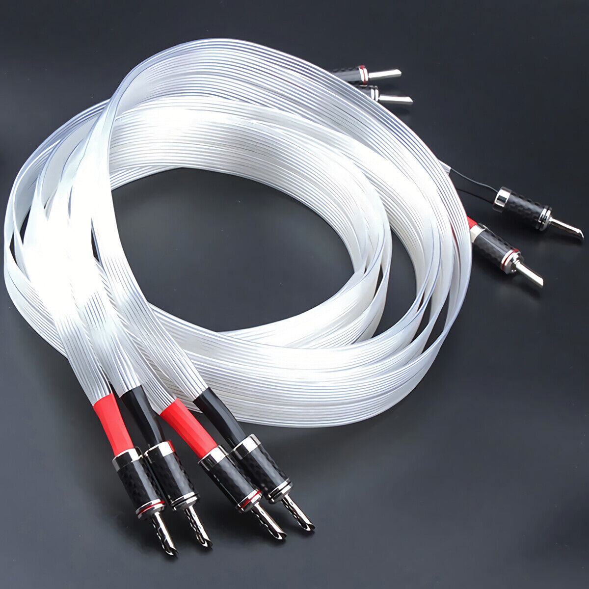 Pair Silver Plated Speaker Cable 7N OCC Cord with Rhodium Plated Banana Plugs