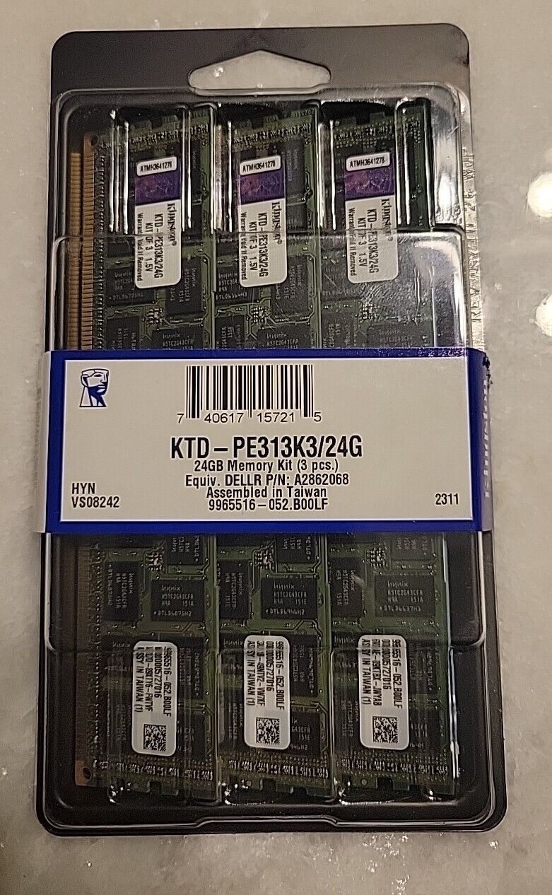 Kit of 3 Kingston KTD-PE313K3/24G (3x8GB PC3-10600) Memory, Sealed