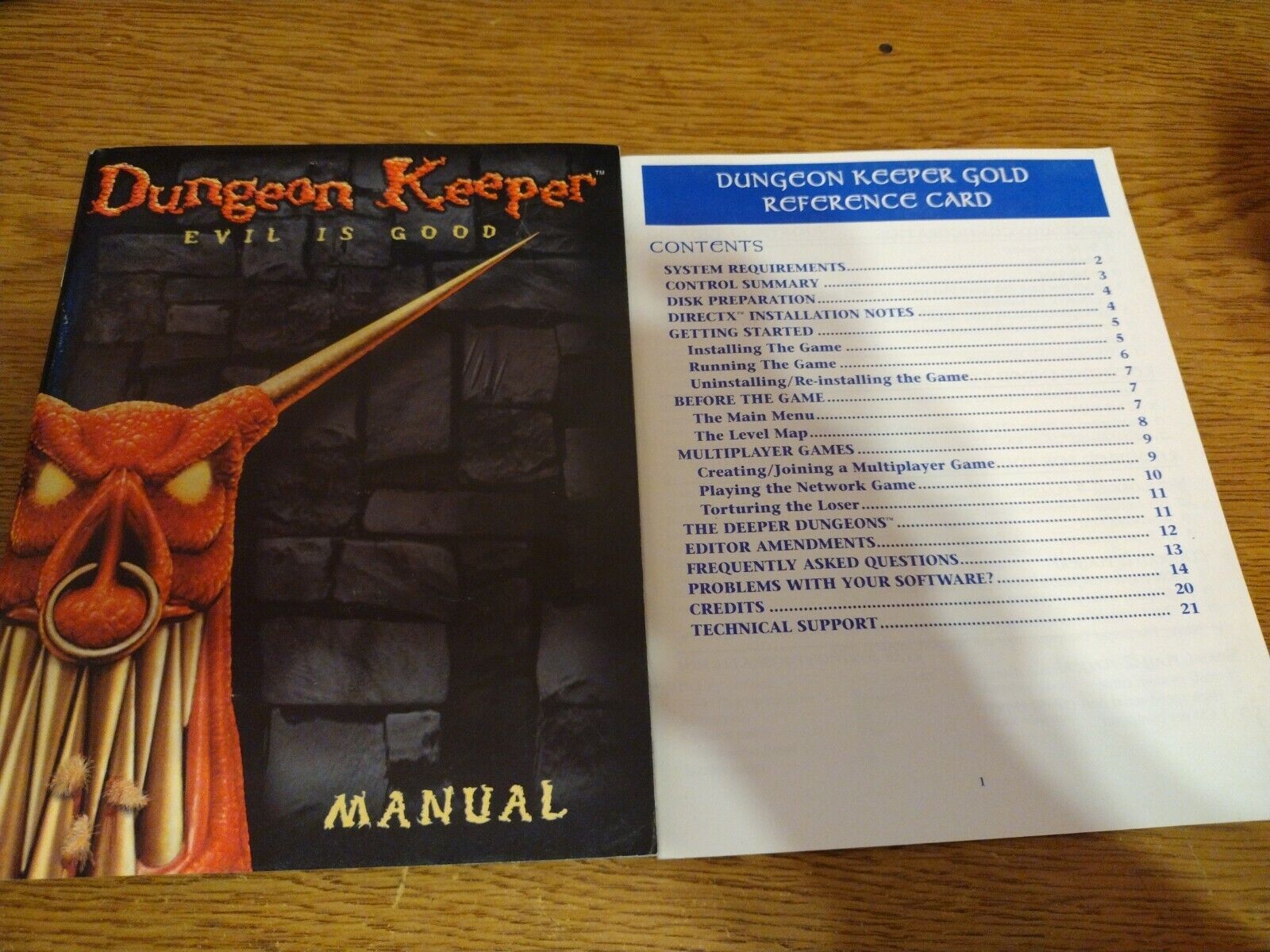 Dungeon Keeper Evil Is Good manual and reference card - No Game