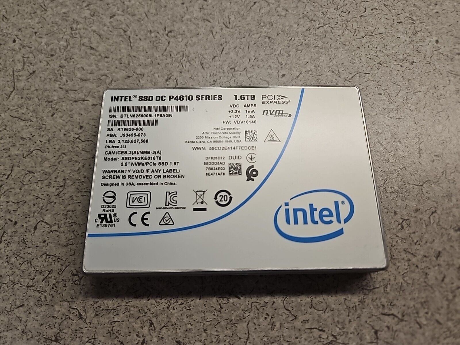 98-99% Health INTEL DC P4610 1.6TB PCIe NVMe U.2 2.5'' SSD SSDPE2KE016T8