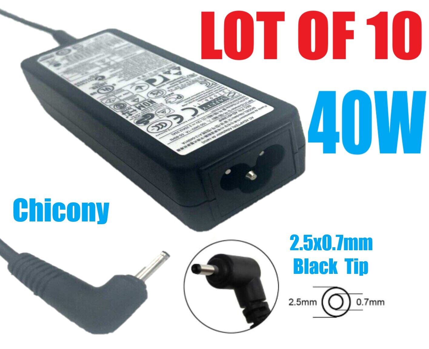 LOT 10 Chicony 40W AC Adapter A12-040N1A AD-4012NHF 12V For Samsung Chromebook
