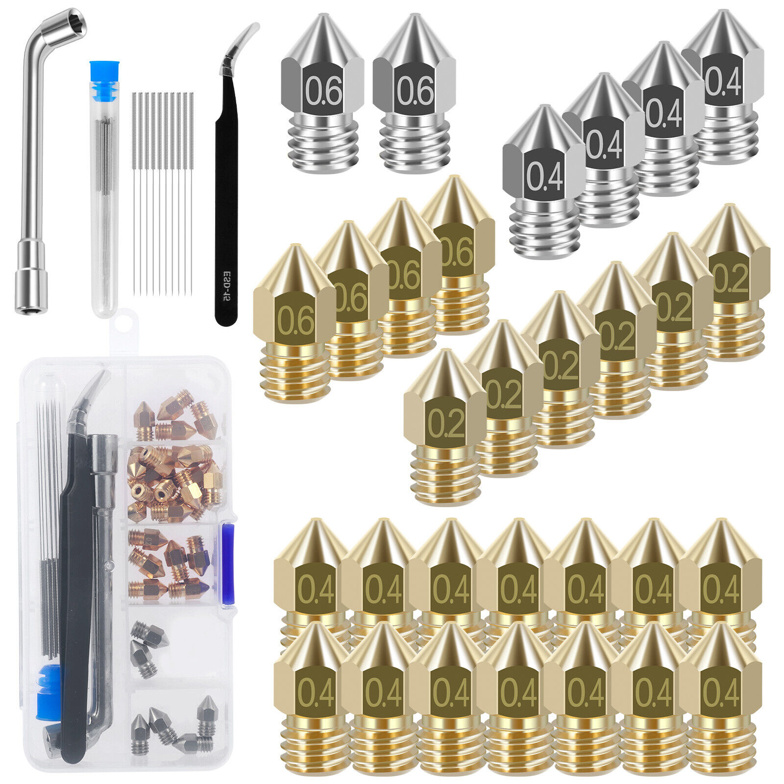 42Pcs 3D Printer Extruder Nozzles Kit FOR MK8 Hotend Brass Printing Nozzles  Φ