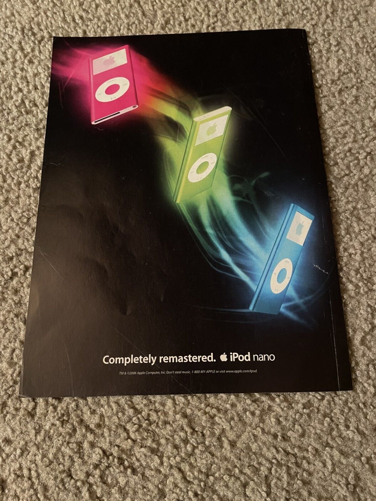 Vintage 2006 APPLE iPOD NANO Poster Print Ad Blue Green Pink