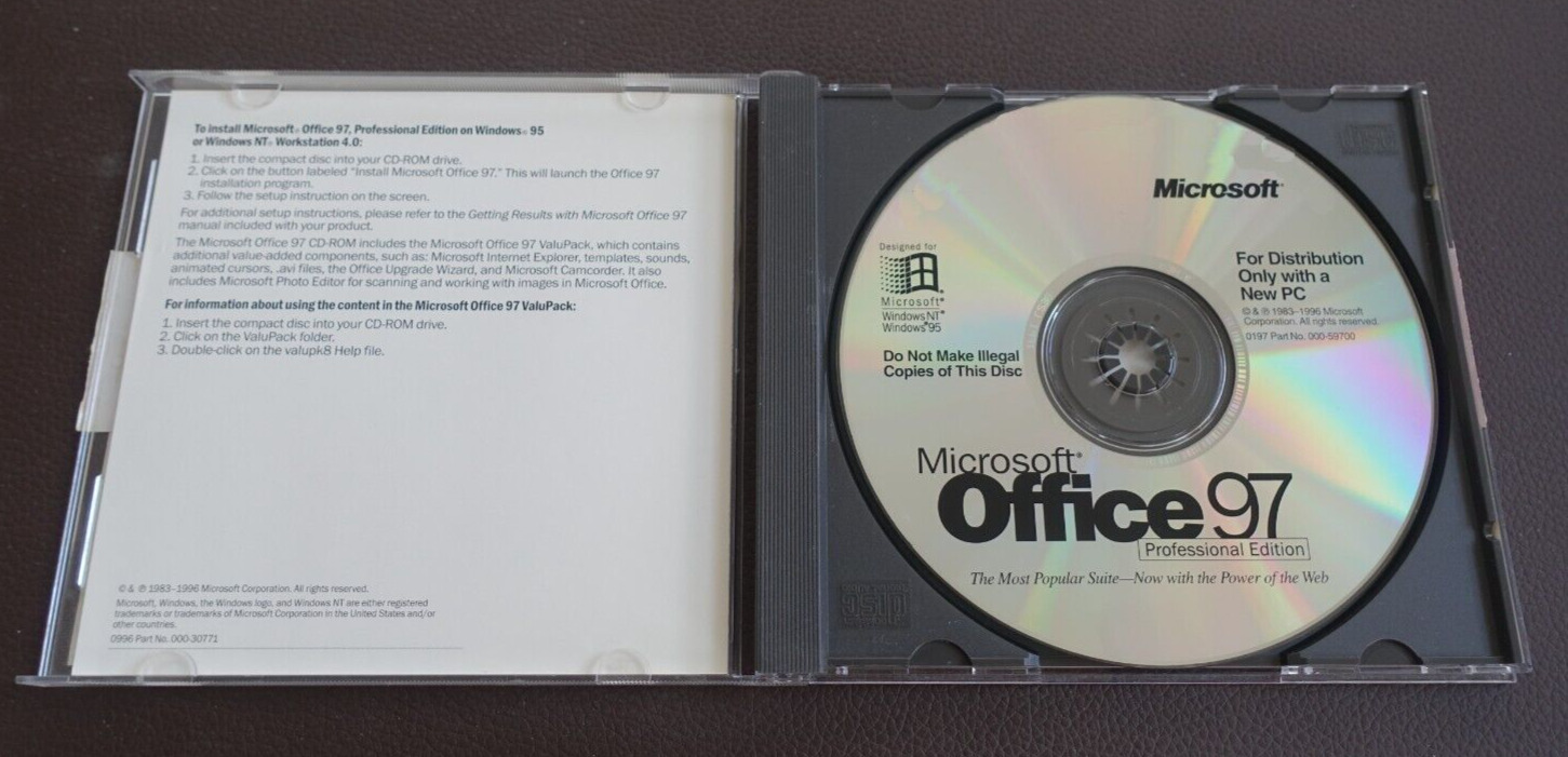 Microsoft Office 97 Professional Edition install CD with product key