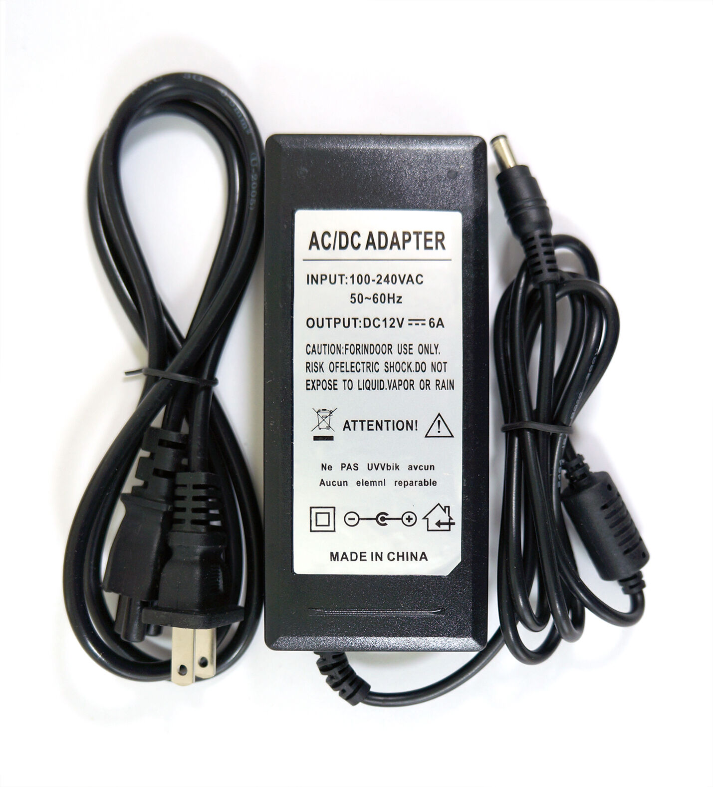 AC 100-240V to DC Power Supply Adapter Charger Converter 5.5mm*2.1mm 6A 12V Cord