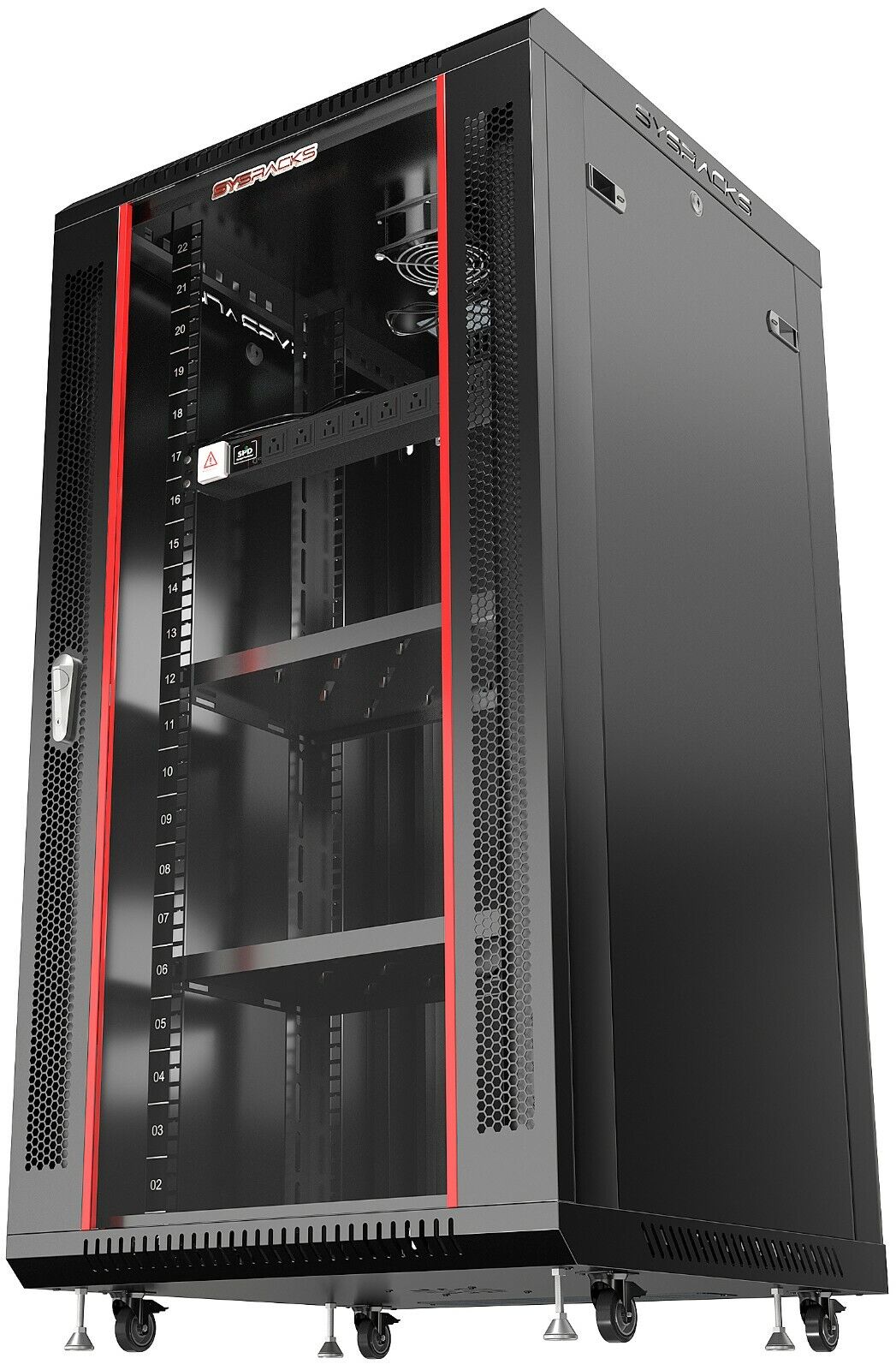 22U Server Rack Locking Network Cabinet Data Enclosure with PDU-Feet-Fan-Shelf