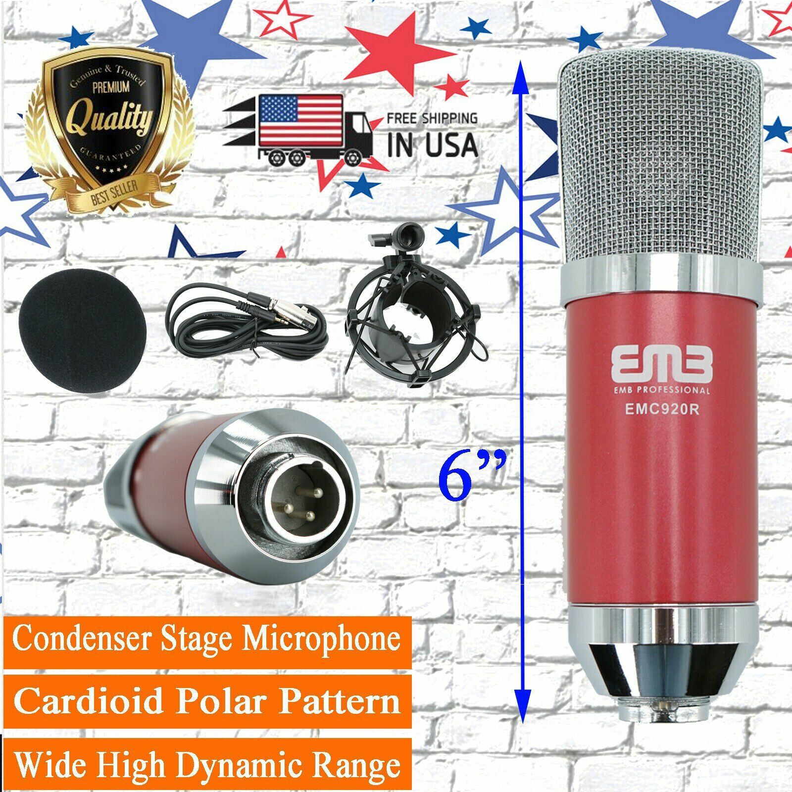 EMC920 Multi Pattern Recording Large Diaphragm Condenser Studio Microphone Red