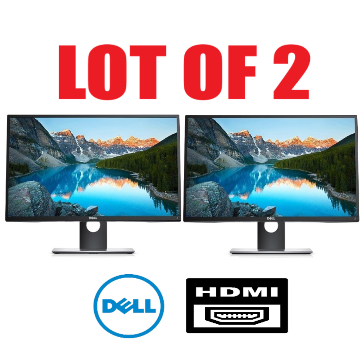 LOT 2 Dell P2217H 22in Full HD IPS LED Monitor 1080p Backlit USB 3.0 HDMI USB3.0