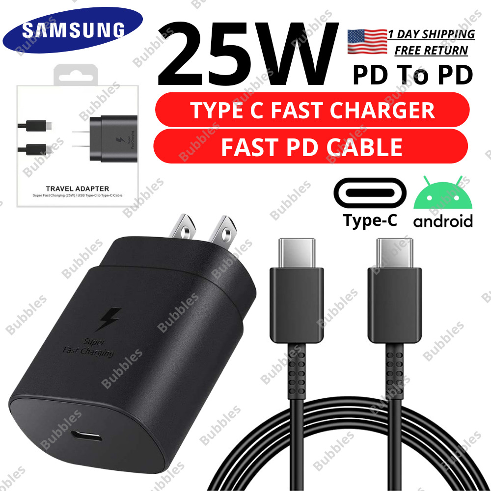 USB-C to Type C Cable Data Sync 25W Fast Charger Plug Adapter For Samsung Galaxy